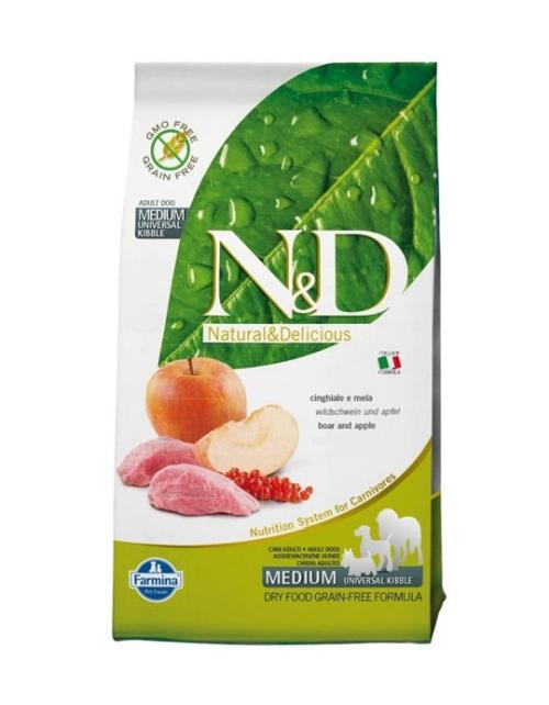 FARMINA N&D GRAIN FREE CANE CINGHIALE E MELA MEDIUM, 12 KG