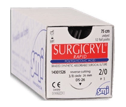 SURGICRYL Rapid DS-26, 1/2c, EP3 USP 2/0, 75 cm