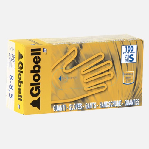 Guanti attice globell c/polv. tg s, 240 mm 100 pz