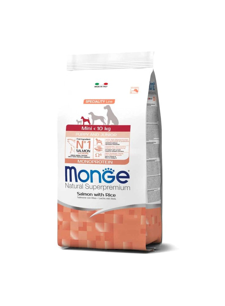 MONGE MINI PUPPY & JUNIOR SPECIALITY SALMONE RISO MONOPROTEIN 2,5KG - CANE