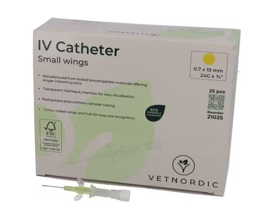 AGHI CANNULA 2 VIE ali strette, 24G, 0,7 x 19 MM, gialli, 25 Pz.