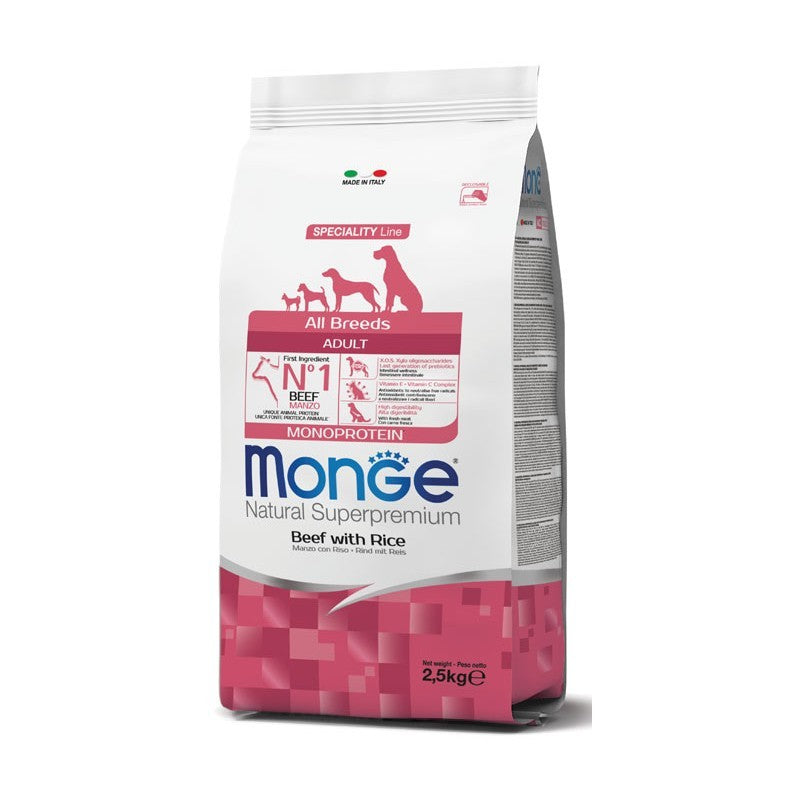 Monge Natural Superpremium All Breeds Adult Monoprotein Manzo con Riso 2,5 Kg