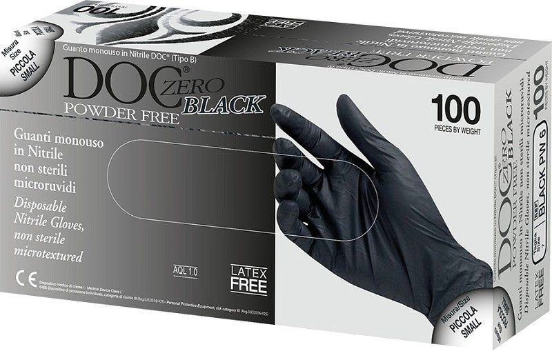 Guanti in Nitrile DOC ZERO BLACK, senza talco, Mis. L, 100 Pezzi