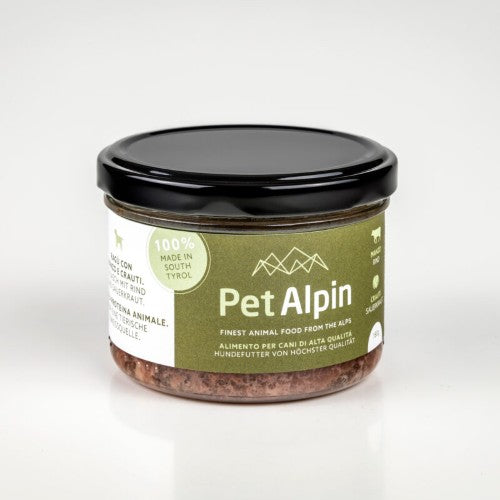 Mangime umido per cani, manzo e crauti 180 Gr.