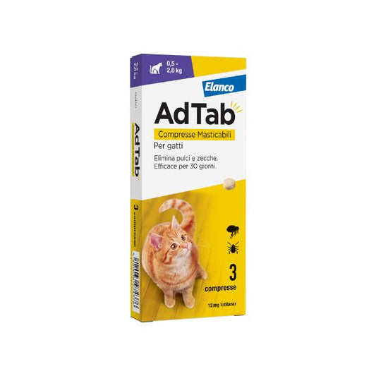 AdTab Gatto 0,5 - 2,0 kg, 12 mg Viola 3 cpr